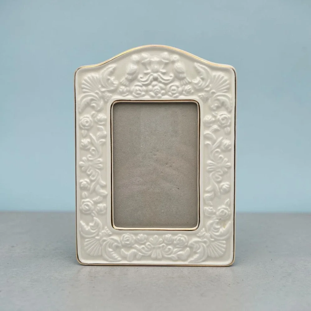 Vintage 80s Philip Whitney 5 x 3 1/2 Porcelain Frame With 22 Karat Gold Accents